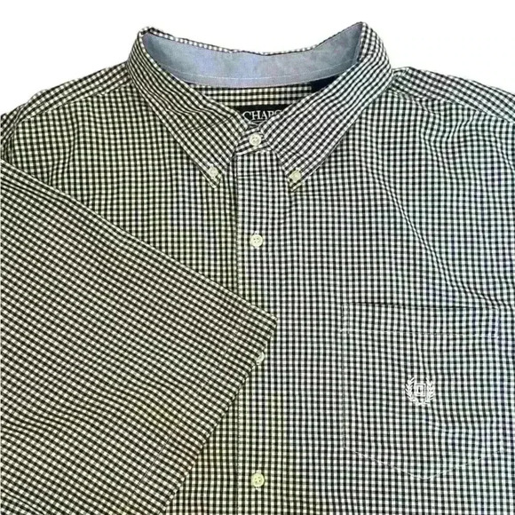 Men’s Chaps Easy Care Short Sleeved Black Checkered Button Down - Size 3XLT - Picture 1 of 10
